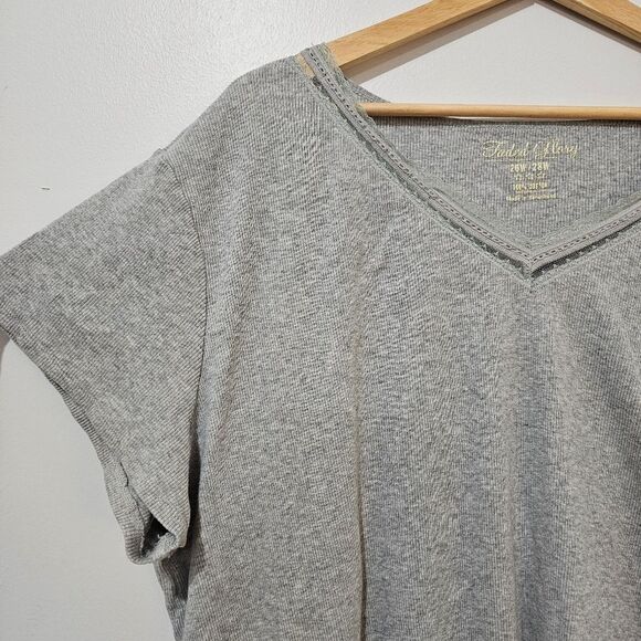 Faded Glory - T-Shirt Lace Trim Basics - Plus Size 26/28 W - Gray - 100% Cotton - Picture 5 of 8